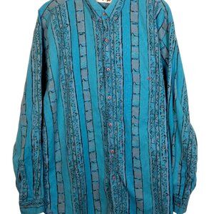 Vintage 1990s Tomato Shirt Men XL Blue Retro Geometric Stripe Long Sleeve READ